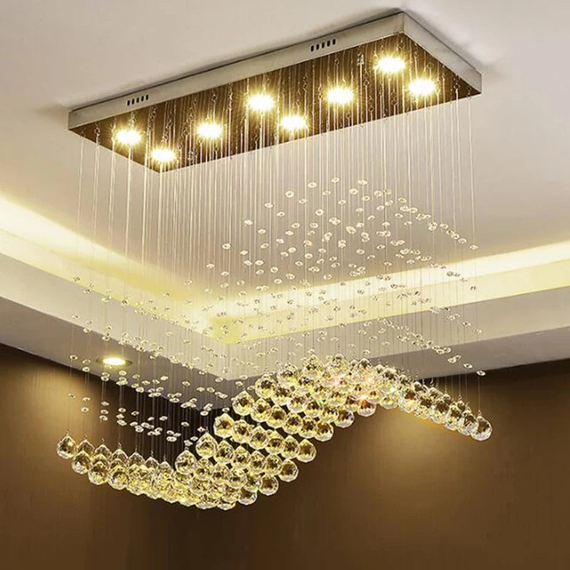 Elegant Raindrop Rectangular Crystal Chandelier - Modern Dining Room Lighting Fixture for Formal Dining, Wedding Venues & Luxury Home Decor