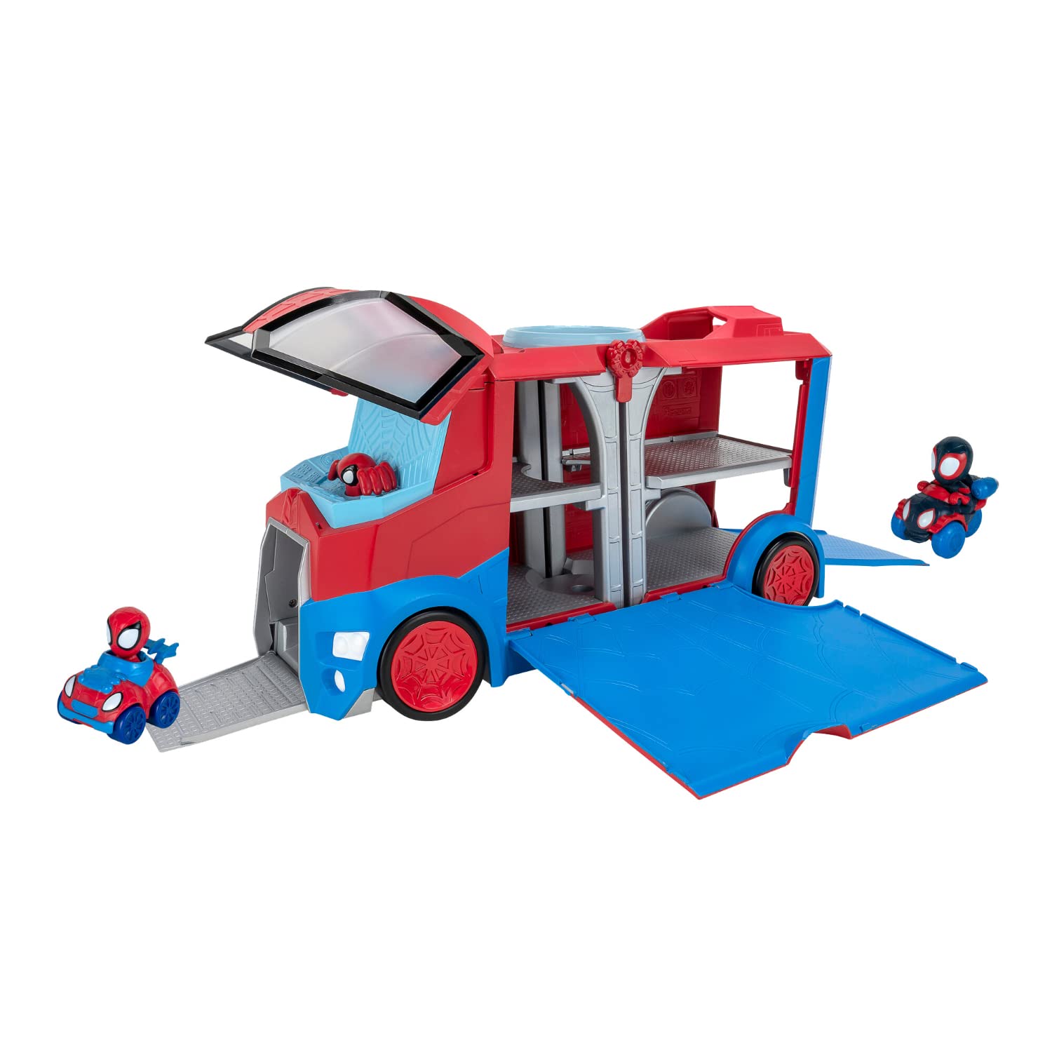 Marvel's Spidey and His Amazing Friends Web Transporter Toy Vehicle with Lights & Sounds - Includes Spidey & Miles Morales Action Figures | Superhero Play Set for Kids Birthday Gifts & Role Play Adventures
