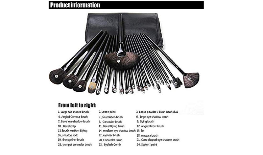 Angelie 24-Piece Black Makeup Brush Set with Premium Leather Case - Professional Cosmetic Brushes for Foundation, Blending, Contouring & Eyeshadow Application