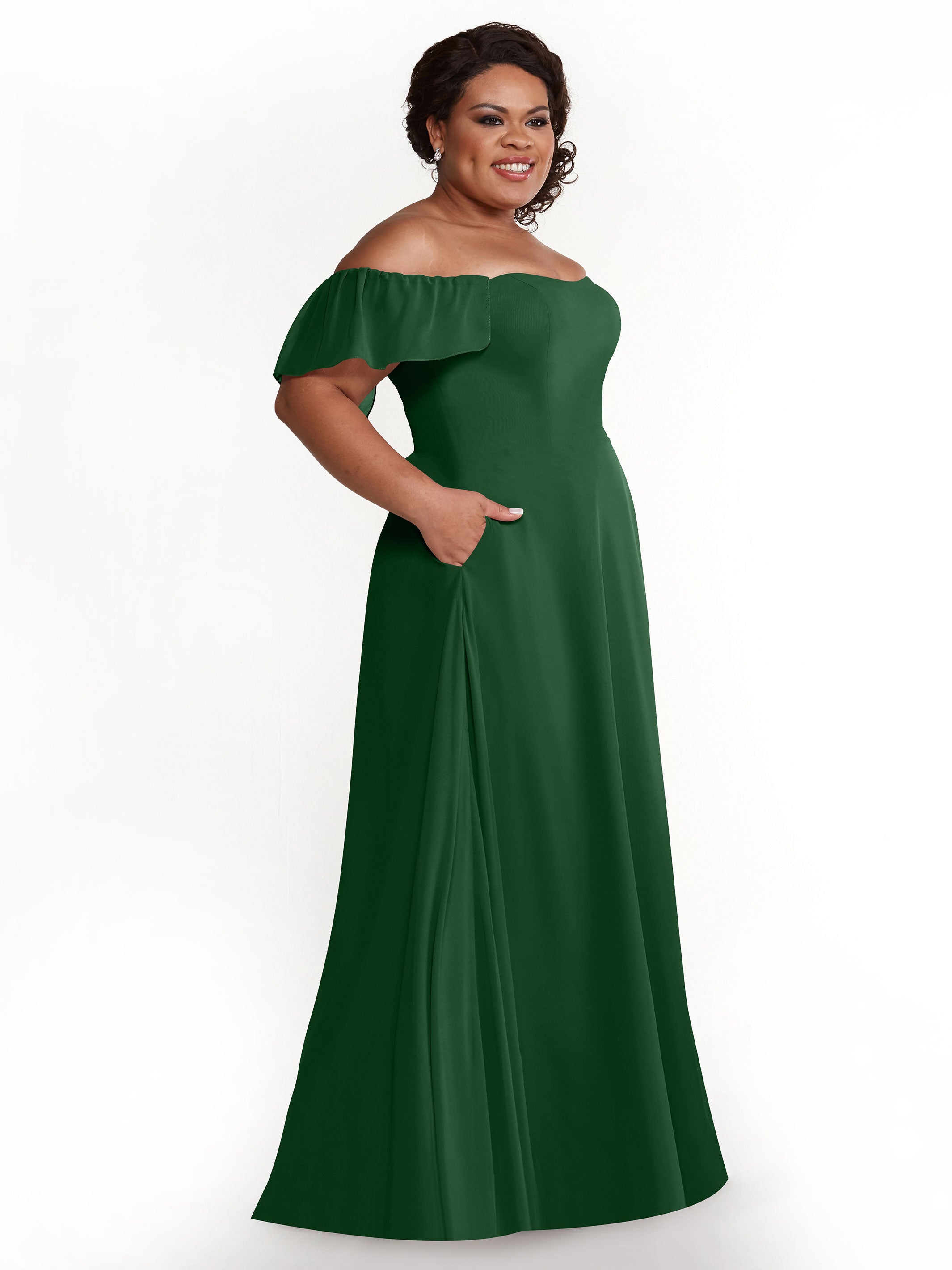 Elegant A-Line Off-The-Shoulder Chiffon Bridesmaid Dress with Pockets - 80168 | Perfect for Weddings, Formal Events & Special Occasions
