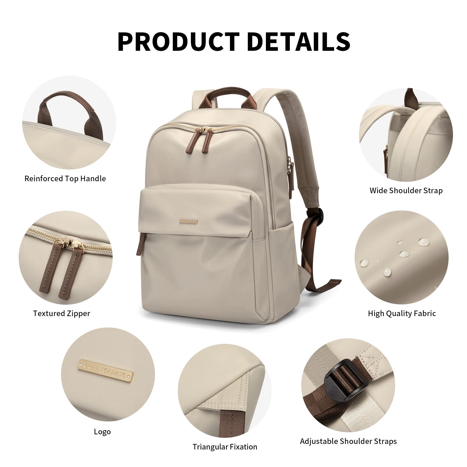 Stylish Women's Laptop Backpack for Work, College & Travel - 16 Inch Notebook Compatible Multifunctional Daypack, Purse & School Bag (Apricot) - Perfect for Office Commute, Campus Life & Business Trips
