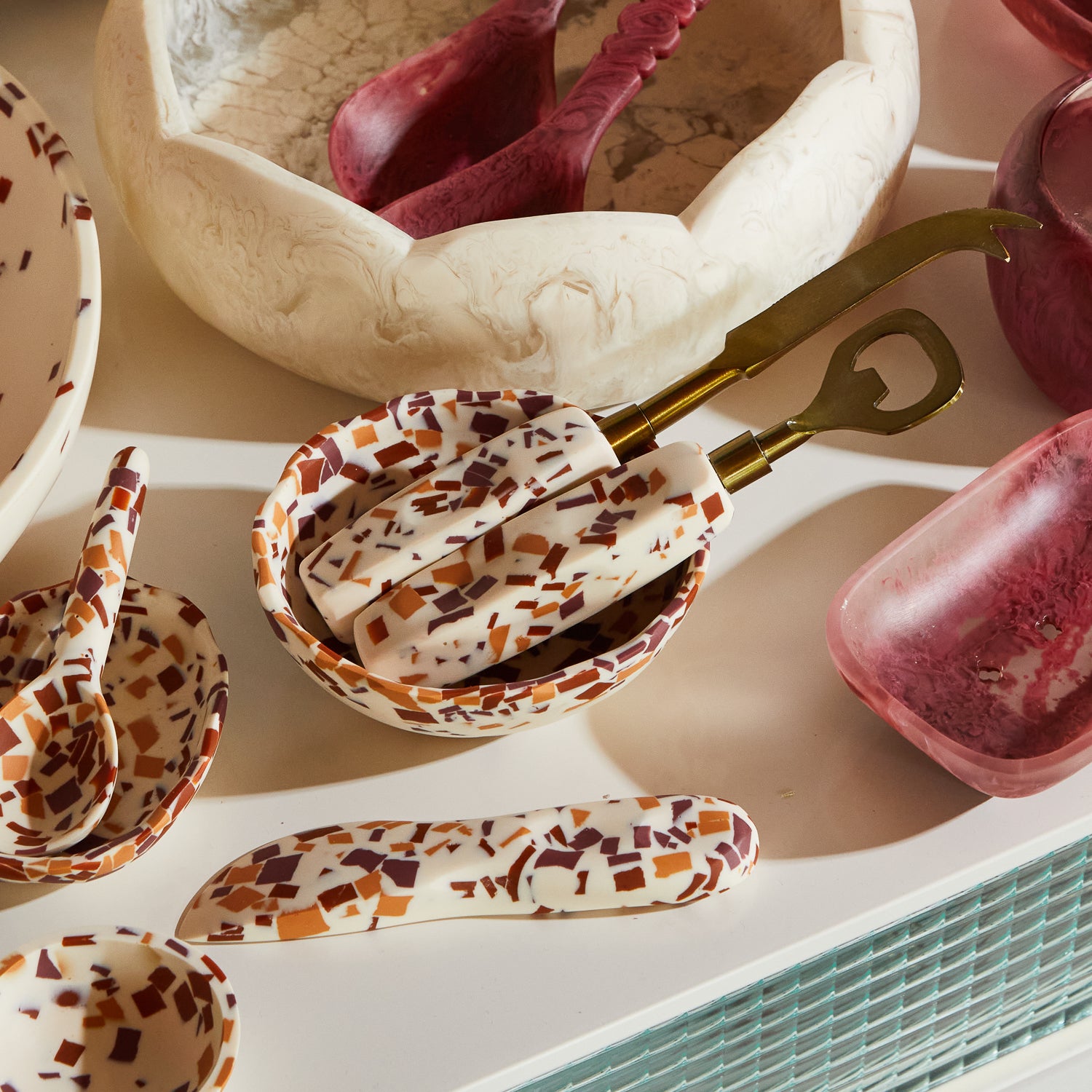Billie Bowl - Nougat Terrazzo Stoneware Cereal & Soup Bowl Set of 2 - Perfect for Breakfast, Snacks, and Desserts - Microwave & Dishwasher Safe