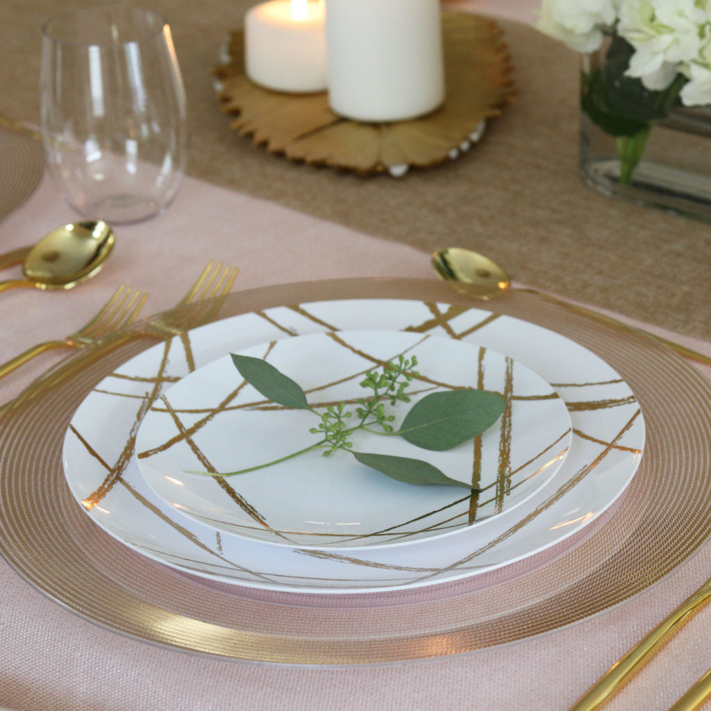 32-Piece White & Gold Round Plastic Dinnerware Set - Elegant Disposable Plates, Bowls, Cups & Cutlery (16 Servings) - Perfect for Parties, Weddings, Picnics & Outdoor Events