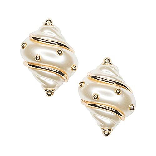 Kenneth Jay Lane Gold & Pearl Seashell Clip-On Earrings – Elegant Pearl & Gold Accent Jewelry for Women – Perfect for Weddings, Parties & Beach Vacations