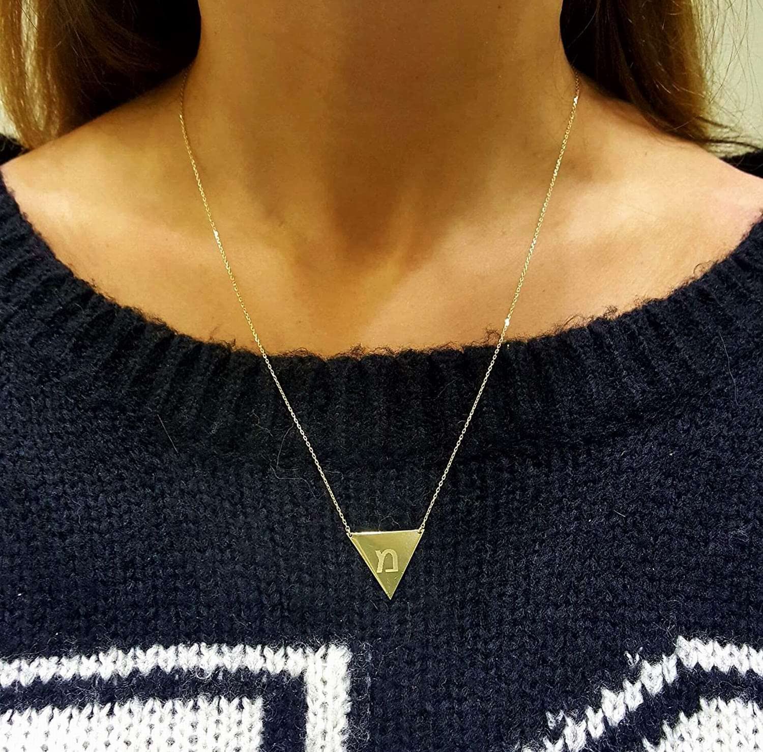 14K Gold Triangle Birthstone Necklace for Women - Personalized Name Pendant with Solitaire Gemstone - Elegant Dainty Jewelry Gift for Birthday, Anniversary & Mother's Day