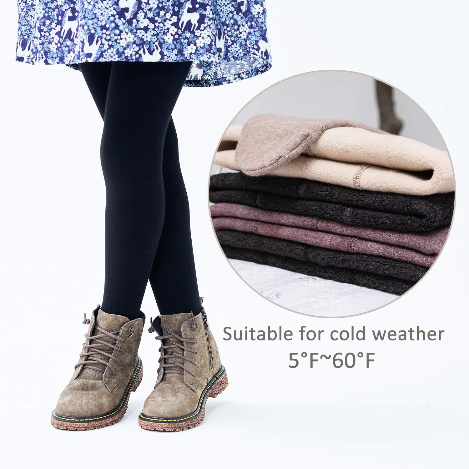 HowJoJo Girls Fleece Lined Leggings - Warm Winter Footed Tights, High Waist Thermal Pants for Cold Weather - Perfect for School, Outdoor Activities & Lounge Wear