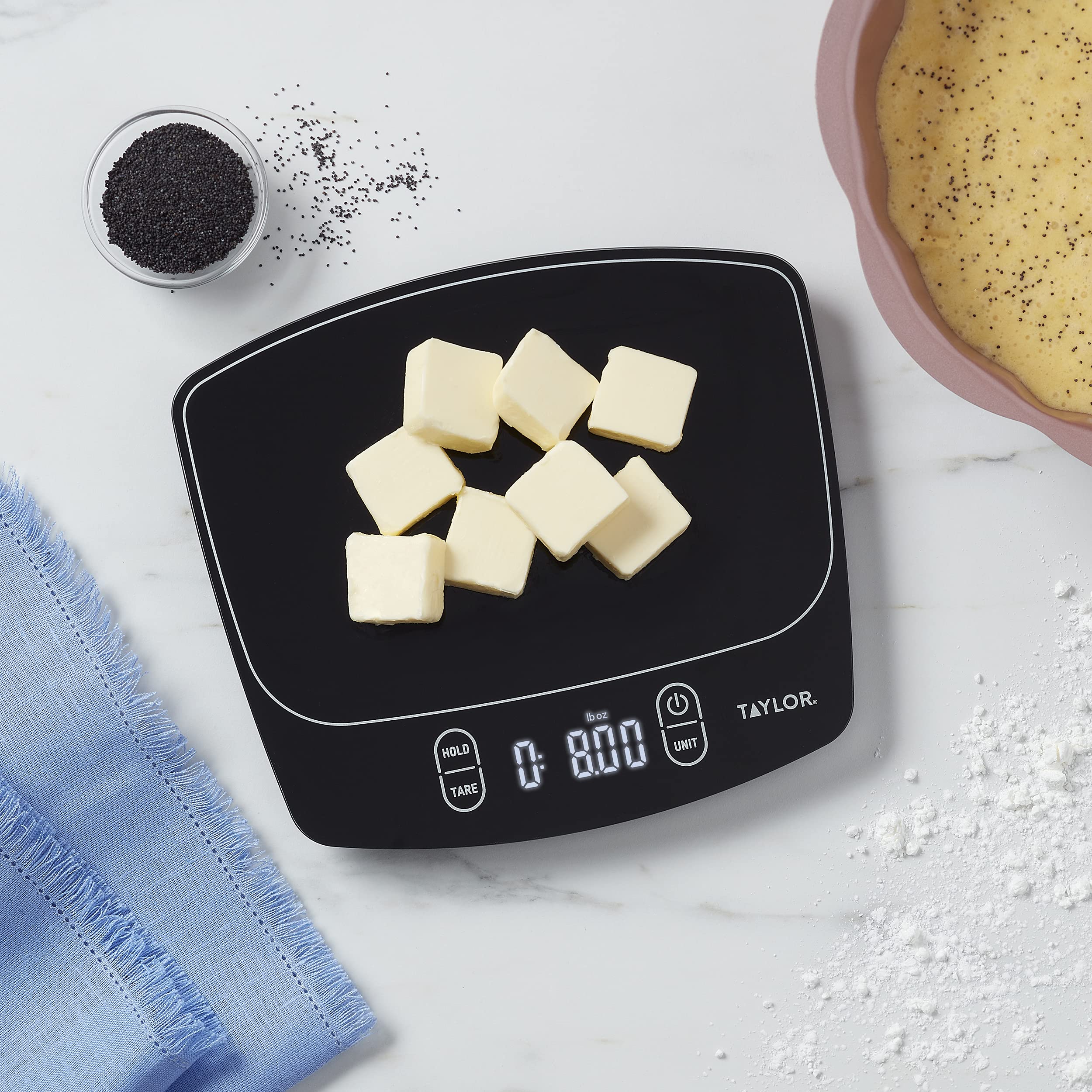 Taylor Digital Kitchen Scale - 11lb Capacity, Waterproof, Black - Perfect for Baking, Cooking, and Meal Prep