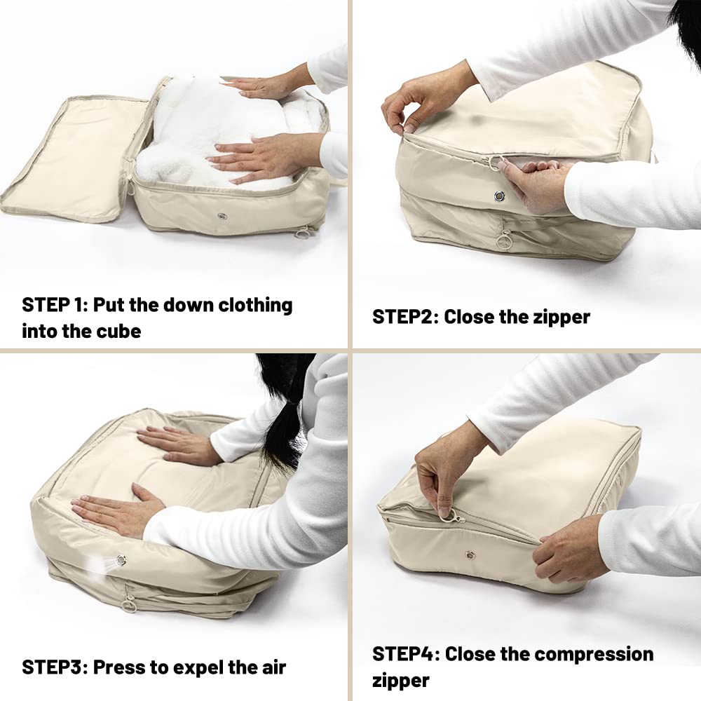 Extra Large Compression Packing Cubes for Travel - 2 Pack Expandable Storage Bags, Luggage Organizers for Suitcases & Backpacks | Space-Saving Travel Accessories for Vacations & Business Trips (Beige)