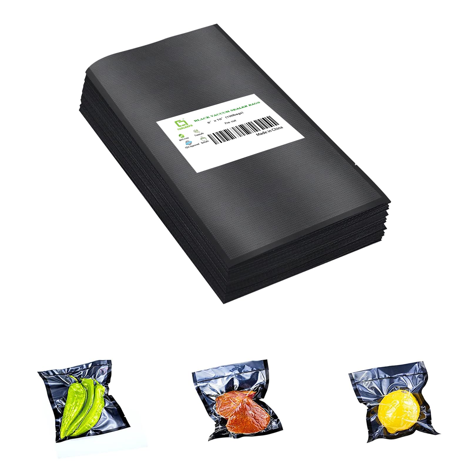 **CANLENPK 6x10 Inch (15x25cm) Heavy Duty Vacuum Sealer Bags - 100 Pack, Black Back & Clear Front, Commercial Grade Food Storage Bags for Meal Prep, Snacks, Fruits, Nuts - Boil, Steam, Heat & Freeze Safe - Perfect for Sous Vide, Freezing & Long-Term Storage**