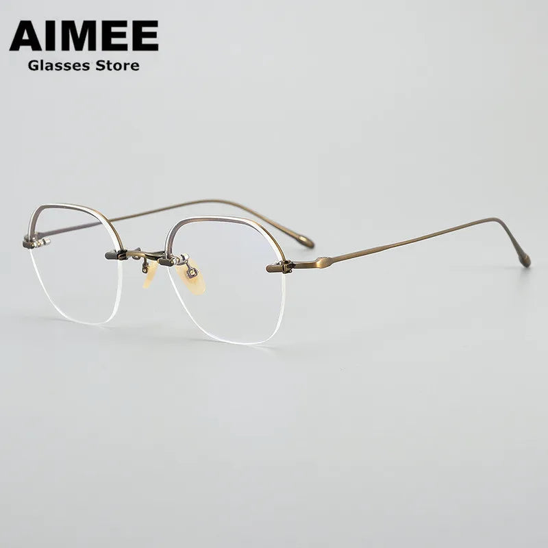 Stylish Unisex Semi-Rimmed Polygon Square Titanium Eyeglasses Frame - Lightweight & Durable for Work, Reading & Fashion (Model 102008)