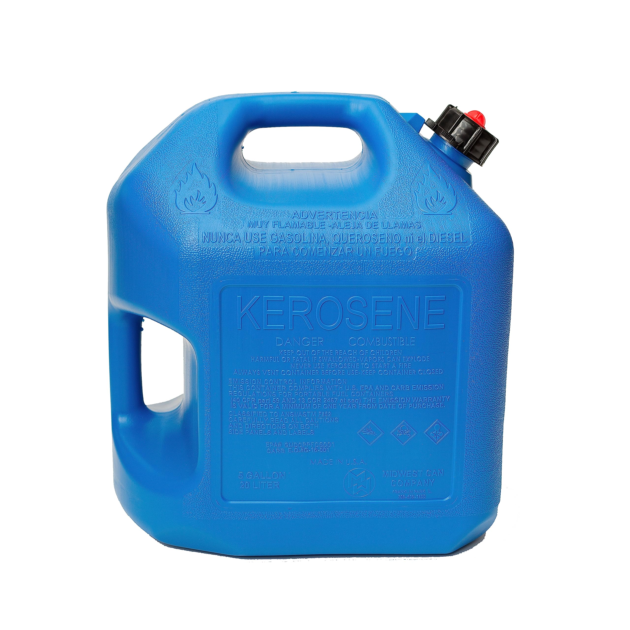 Midwest Can 7600 5 Gallon Red Kerosene Fuel Can with Spout - Portable Gasoline Container for Emergency, Camping & Outdoor Use