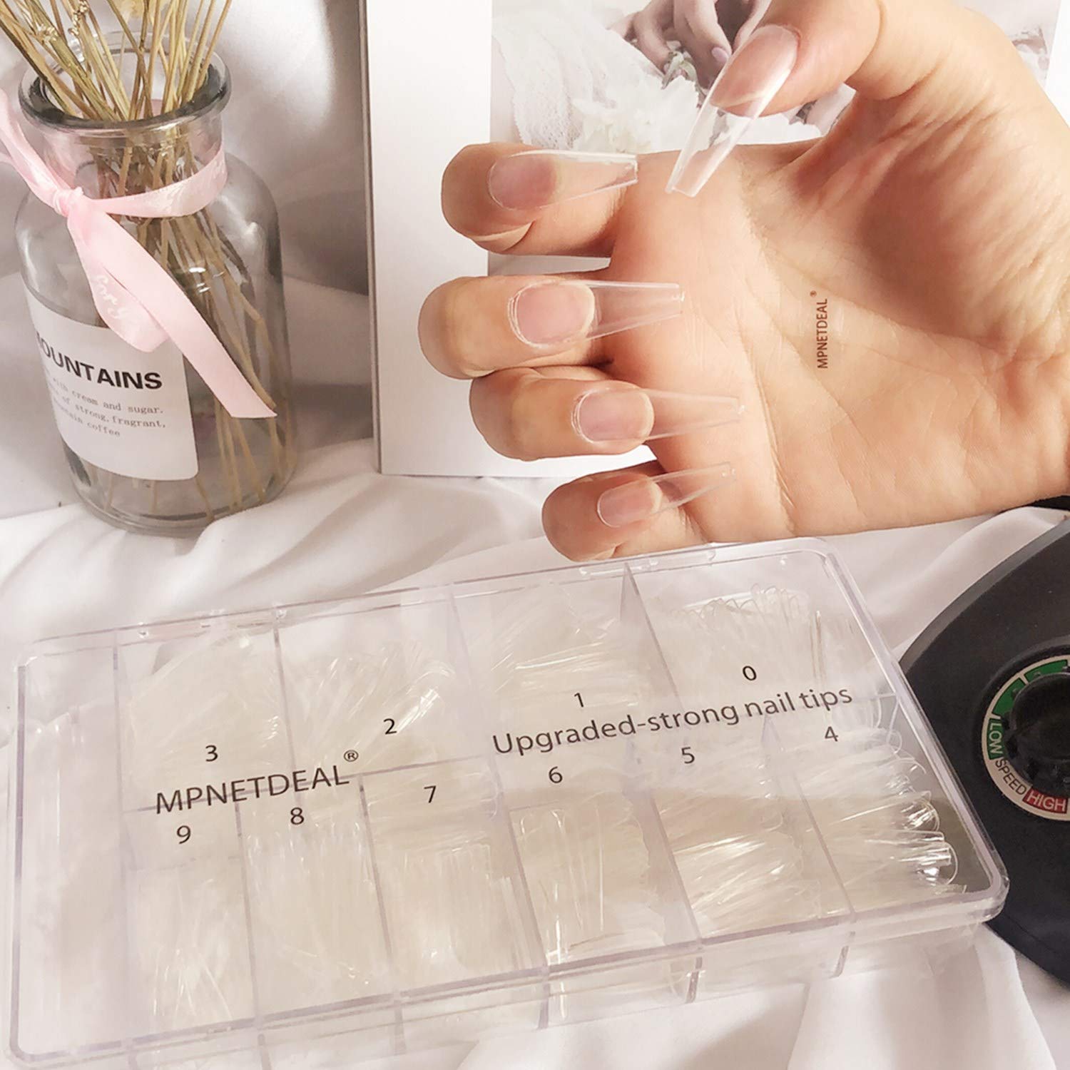 500Pcs Coffin Nails Long Ballerina False Nail Tips - Full Cover Acrylic Nail Extensions 10 Sizes with Storage Case - DIY Nail Art for Salon & Home Use - Perfect for Parties, Weddings & Special Occasions (Clear)