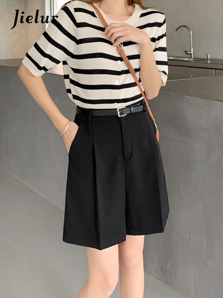 Women's High Waist A-Line Shorts - Summer Wide Leg Loose Casual Short Pants in Black & Khaki | Perfect for Work, Office & Everyday Wear