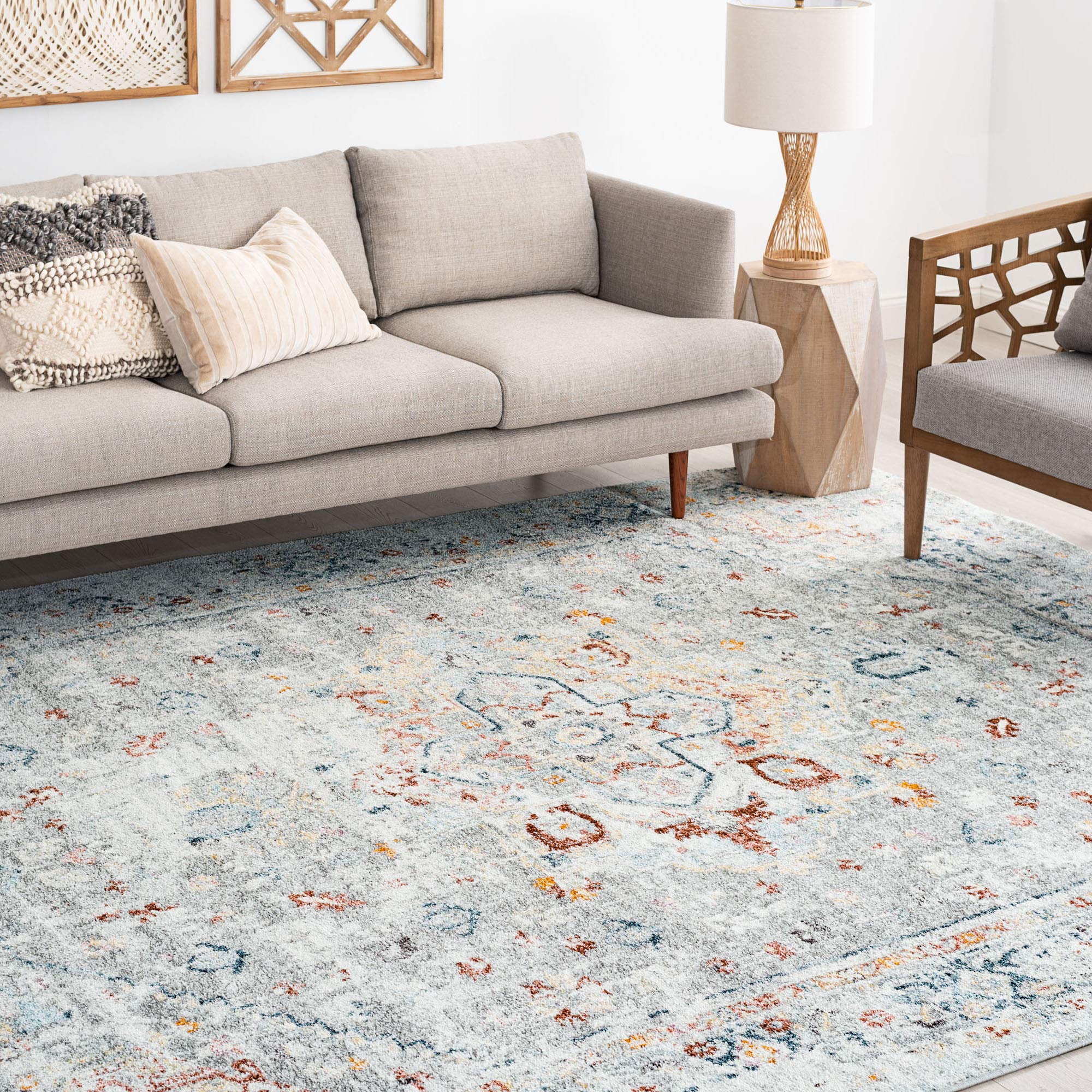 8x10 Traditional Large Area Rug for Living Room, Dining Room, Bedroom - Soft Silver Indoor Carpet (7'10