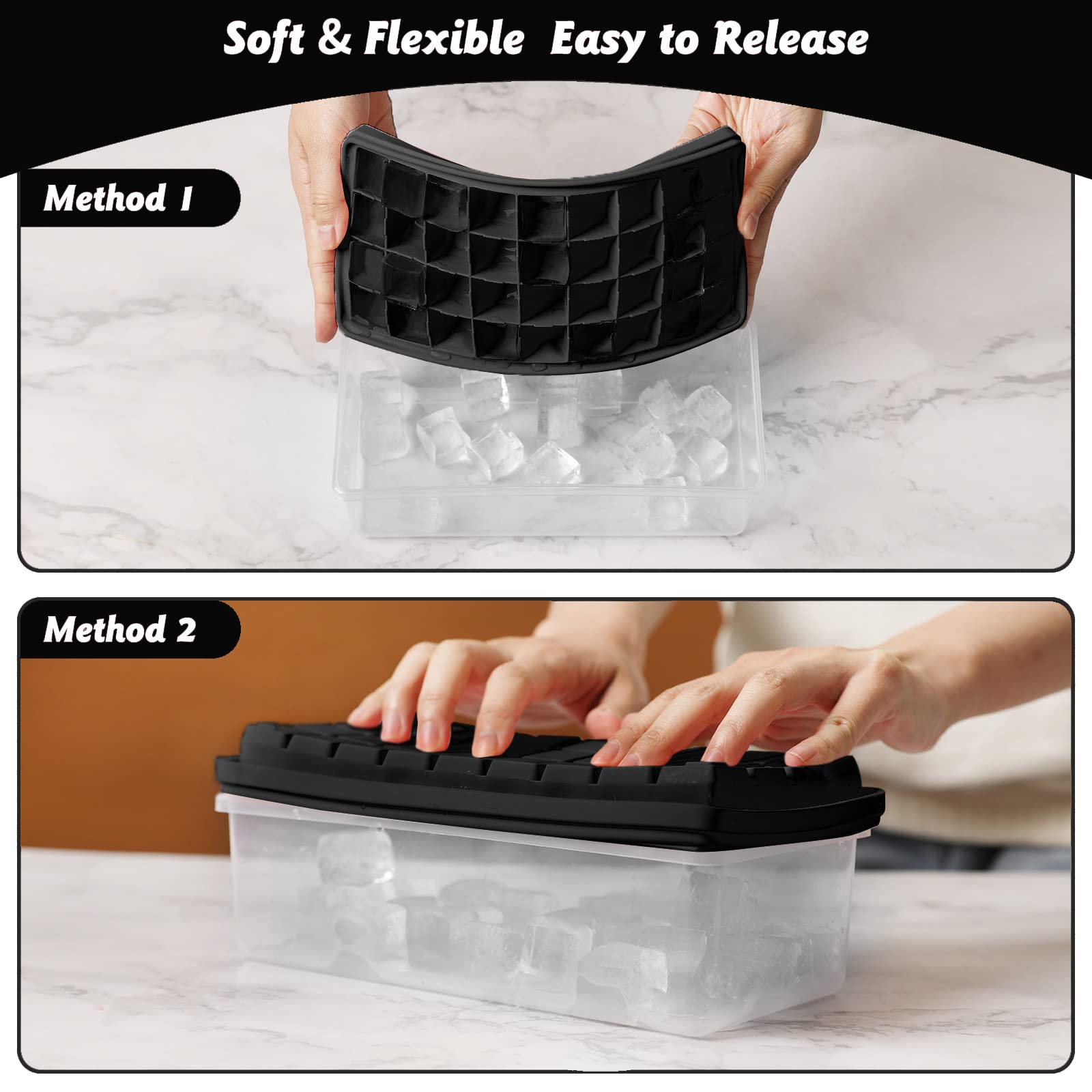 Food-Grade Silicone Ice Cube Tray with Lid & Storage Bin - 36 Small Nugget Ice Molds for Freezer | Spill-Resistant Cover & Bucket | Flexible & Easy-Release | Perfect for Cocktails, Smoothies & Beverage Chilling