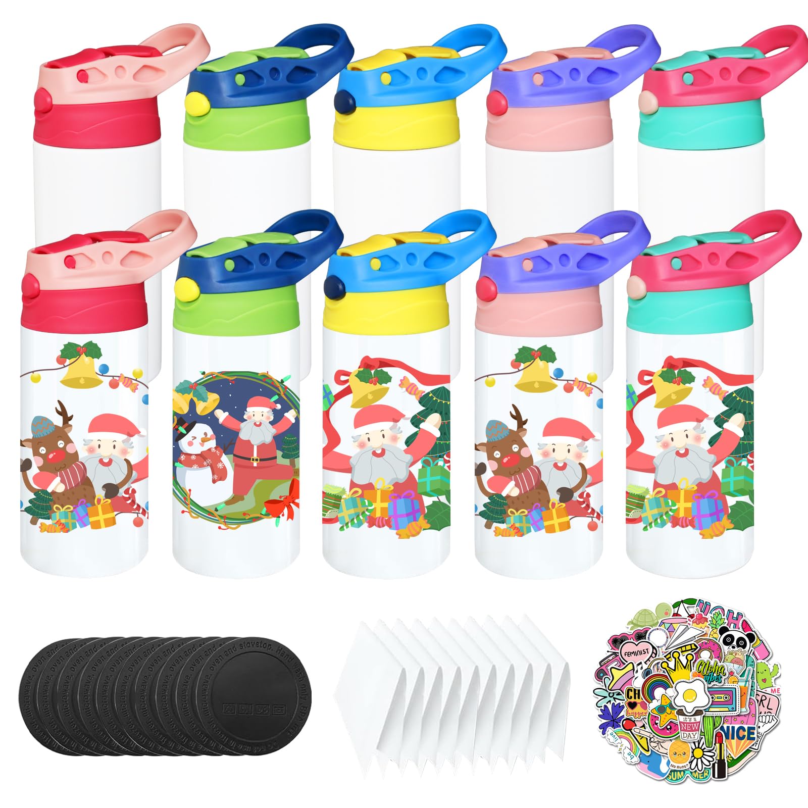 10 Pack Kids Sublimation Tumblers - 12oz Stainless Steel Sippy Cup Blanks for DIY Crafting, Customizable Water Bottles for Personalized Gifts | Perfect for Birthday Parties, School Events & Holiday Presents
