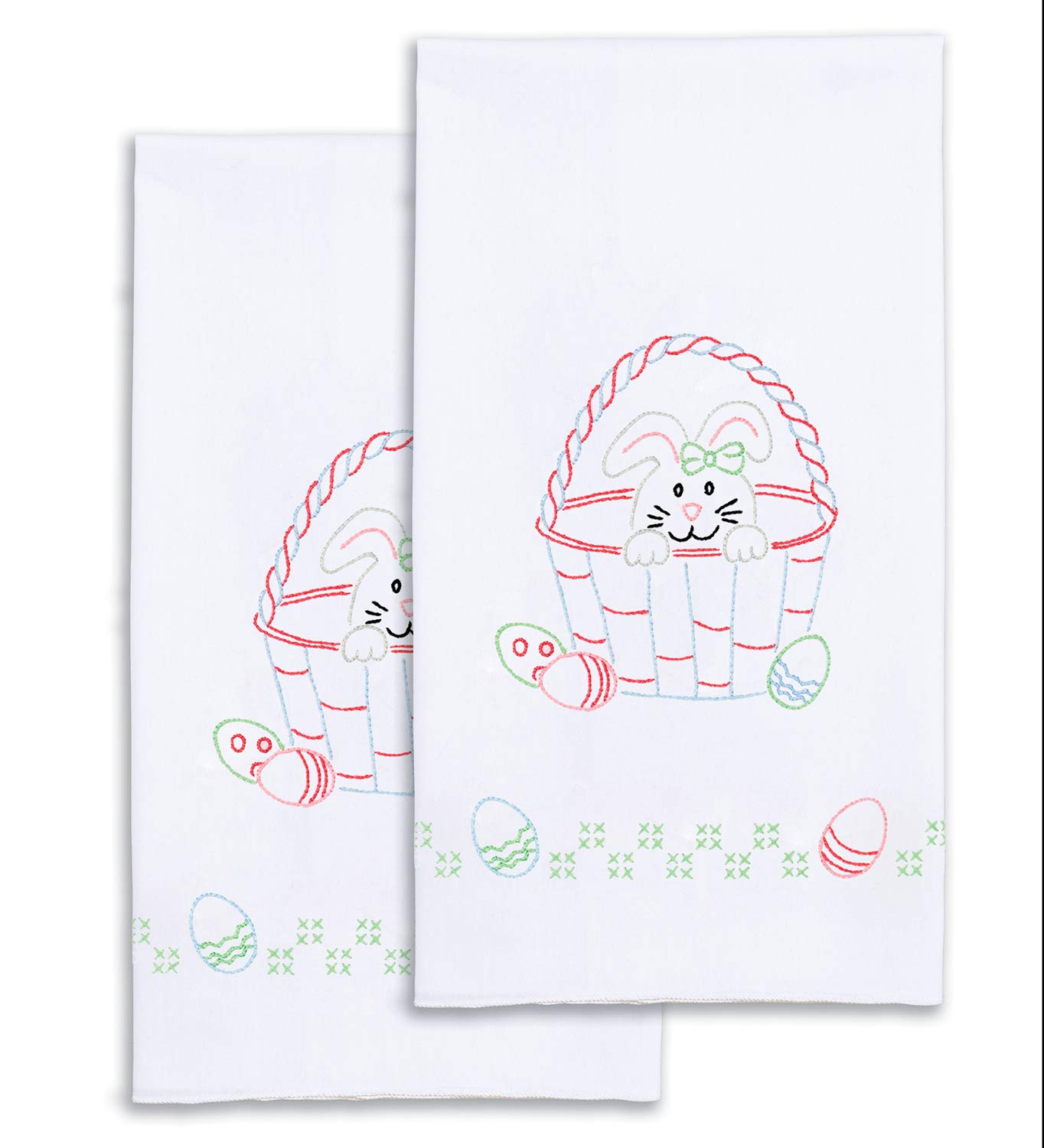 Jack Dempsey Needle Art Easter Embroidery Towels - White Cotton Kitchen & Bath Towels for Holiday Decor, Gift Giving & Spring Home Decor
