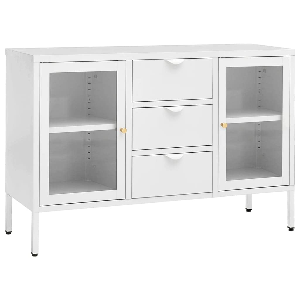 FAMIROSA White Steel Sideboard Cabinet with 3 Drawers & 2 Adjustable Shelves - 41.3