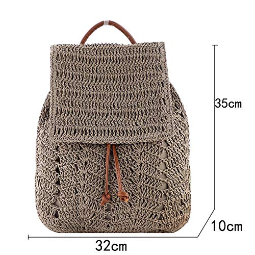 Stylish Women's Mini Straw Travel Backpack - Woven Crossbody Shoulder Bag for Casual Outings & Beach Trips (Gray)