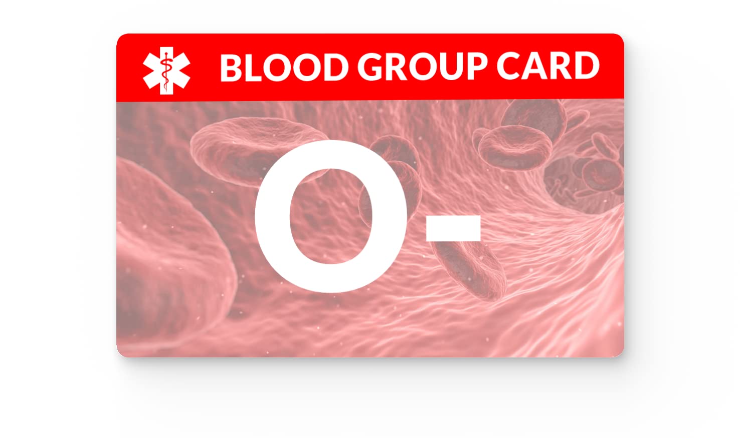 Type O- (O Negative) Blood Group Medical ID Card - Emergency Medical Information Card for First Responders & Healthcare Professionals