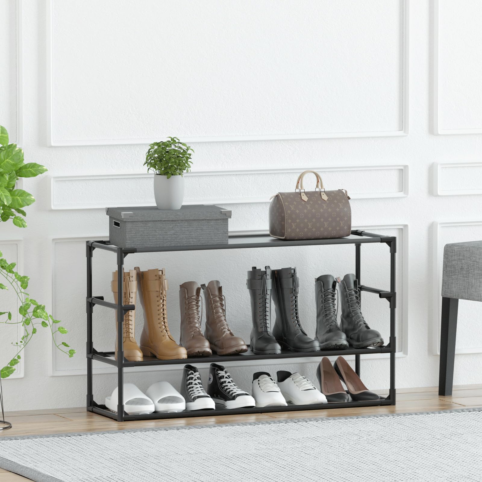 2-Pack 4-Tier Shoe Rack Organizer with Detachable Metal Frame & Non-Woven Fabric - Space Saving Shoe Storage Cabinet for Entryway, Hallway, Bathroom - Perfect for Small Spaces and Apartment Living
