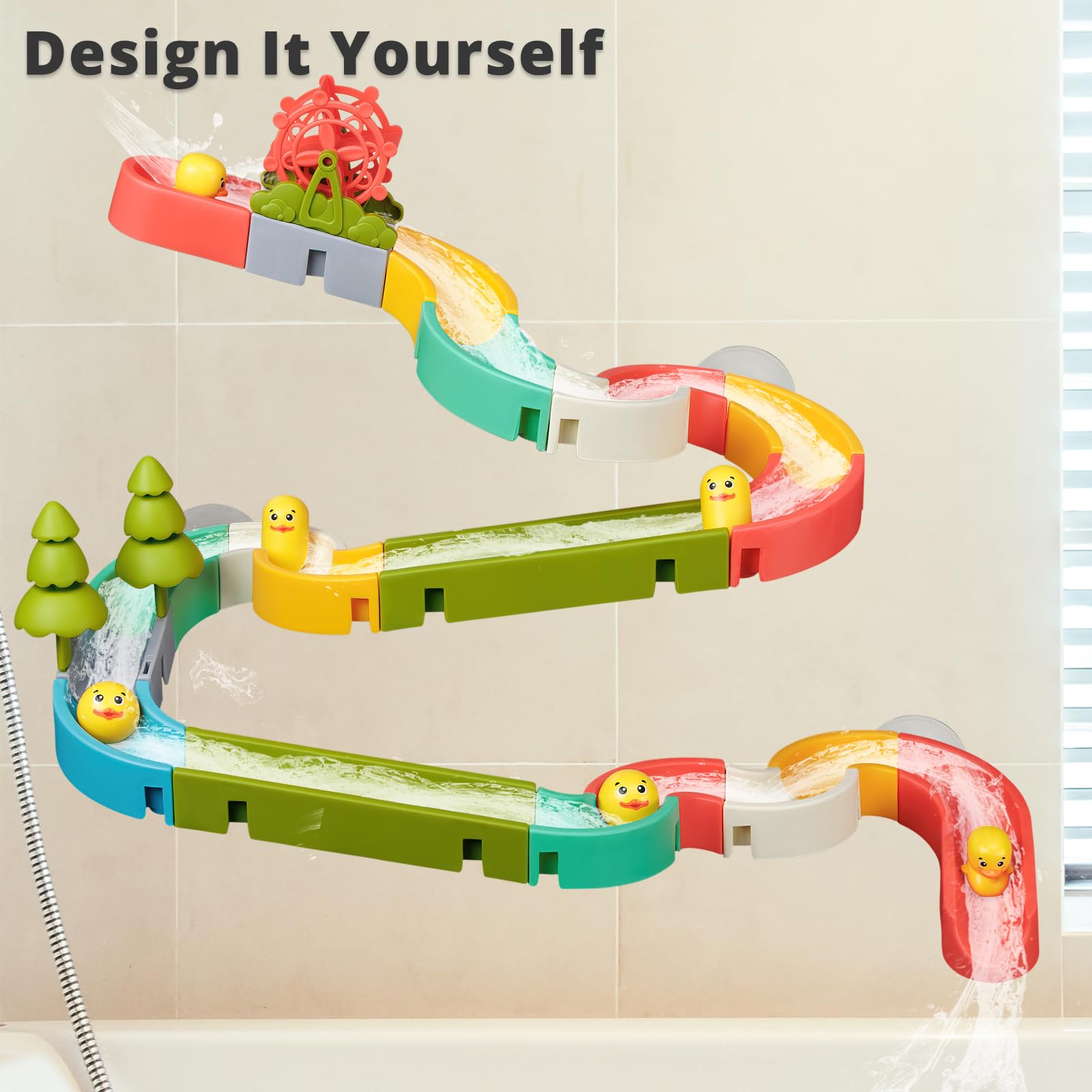 38 PCS Duck Slide Bath Toys for Kids Ages 3-8, DIY Building Kit for Toddlers, Fun Bathtub Time & Pool Play Educational Toys - Perfect Birthday Gift for Boys & Girls