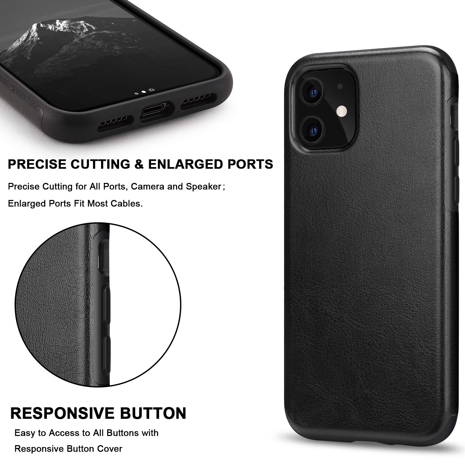 Premium Leather TPU Hybrid Case for iPhone 11 - Slim Protective Cover with Shock Absorption | Perfect for Work, Travel & Everyday Use (Black)