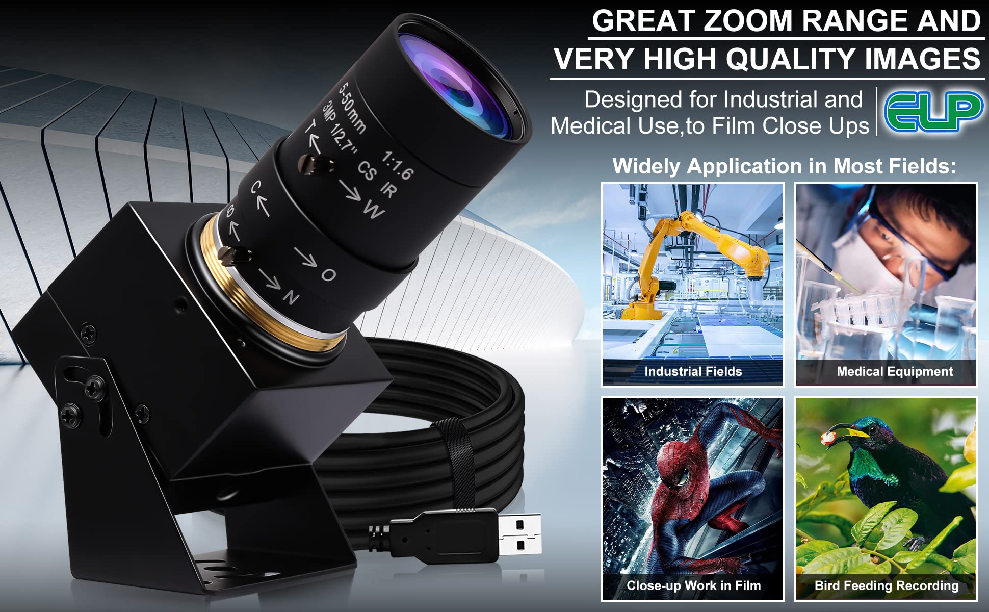 ELP 4K USB Webcam with Microphone - 8MP IMX317 Sensor, 5-50mm Manual Zoom Lens, 3840x2160@30fps - Compatible with Windows, Linux, Mac & Raspberry Pi - Perfect for Video Conferencing, Live Streaming & Online Classes