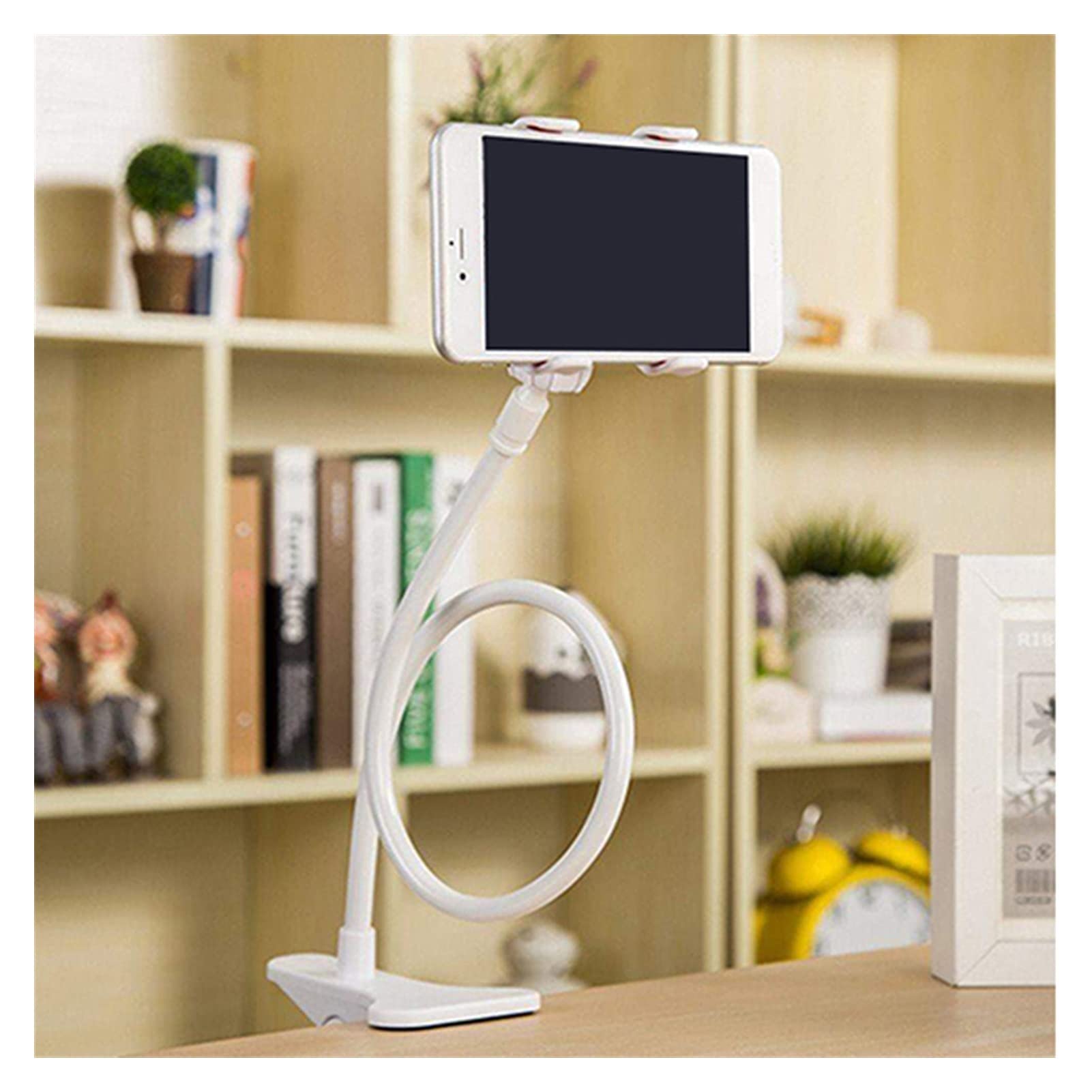 Flexible 360° Adjustable Phone Stand Holder - Universal Clip Mount for iPhone, Samsung & Smartphones - Lazy Bed & Desktop Bracket - White (Perfect for Watching Videos, Gaming & Video Calls)