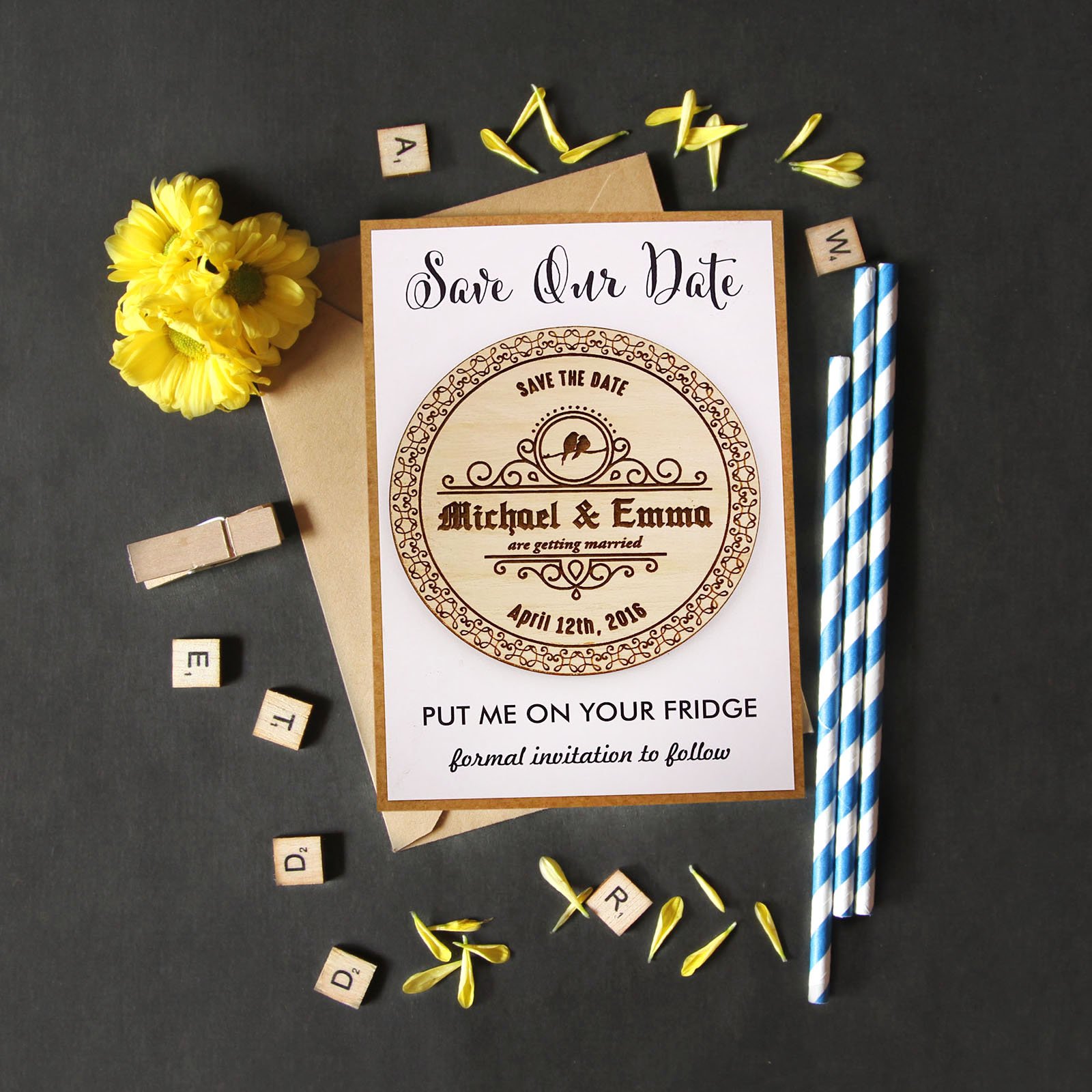 Custom Engraved Wooden Save The Date Magnets - Rustic Wedding Announcements - Personalized Wedding Invitations - Perfect for DIY Wedding Decor & Bridal Shower Gifts