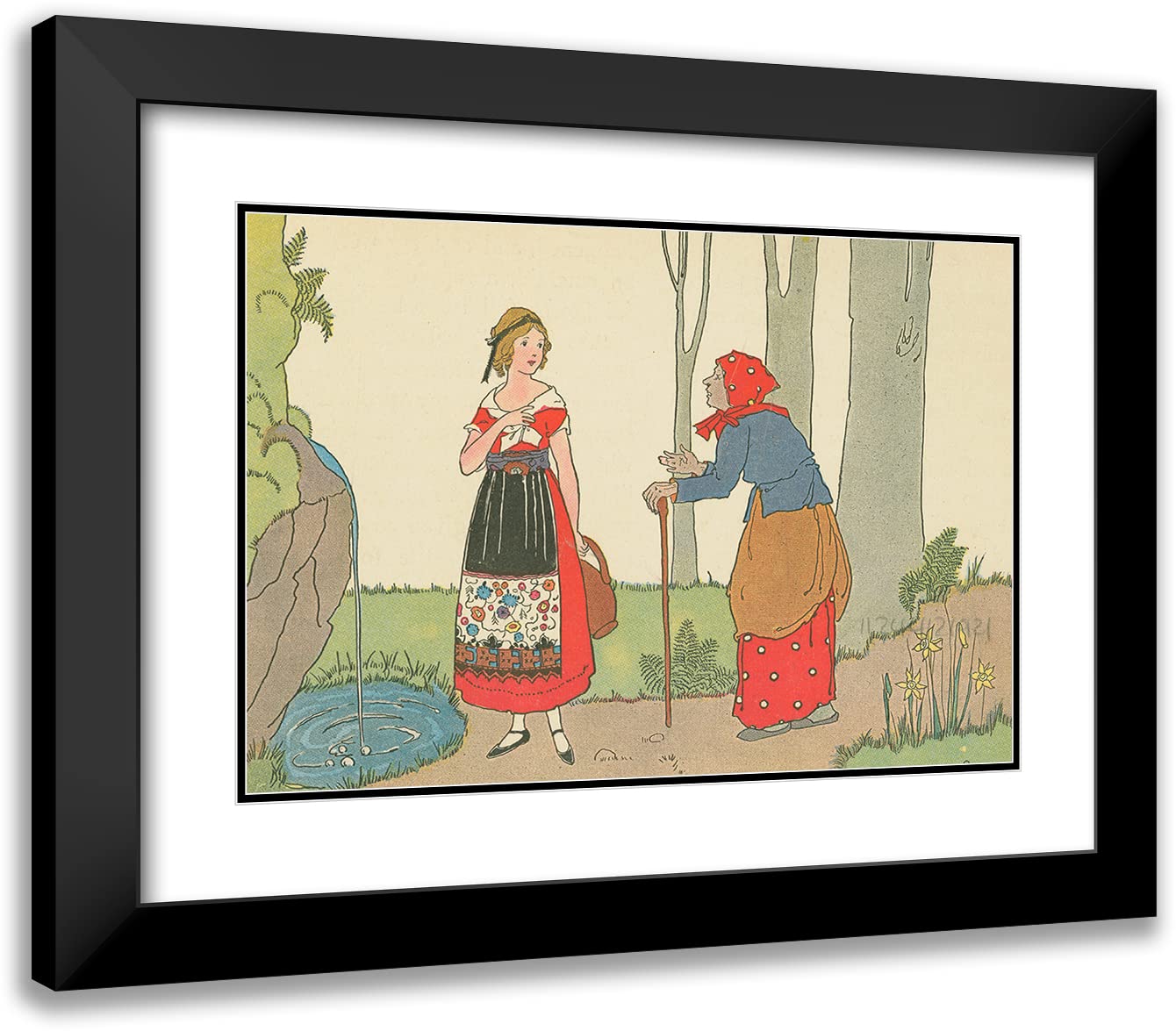 Margaret Evans Price Toads and Diamonds (1921) - 24x18 Black Modern Framed Museum Art Print with Double Mat | Vintage Nursery Decor, Kids Room Wall Art, Classic Fairy Tale Illustration