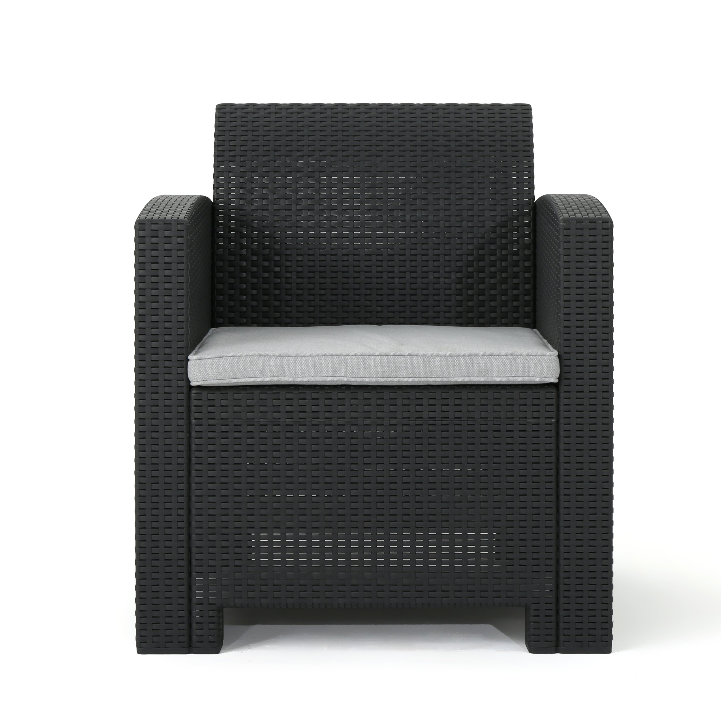 Christopher Knight Home St. Johns Outdoor Faux Wicker Club Chairs Set of 2 - Water Resistant Cushions, Charcoal/Light Grey - Patio, Poolside & Garden Lounge Furniture for Relaxing Outdoors
