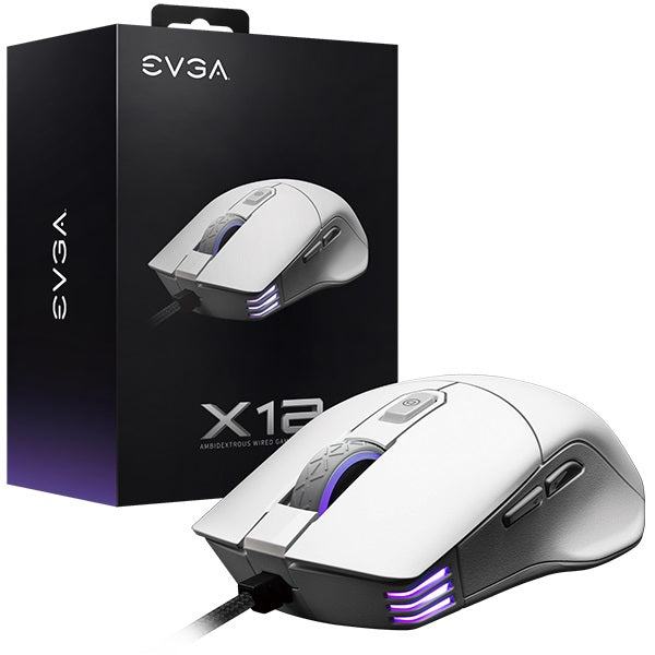 EVGA X12 Ambidextrous USB Gaming Mouse - Wired Optical Mouse for PC & Mac - White (Perfect for FPS, MMO, and Esports Gaming)