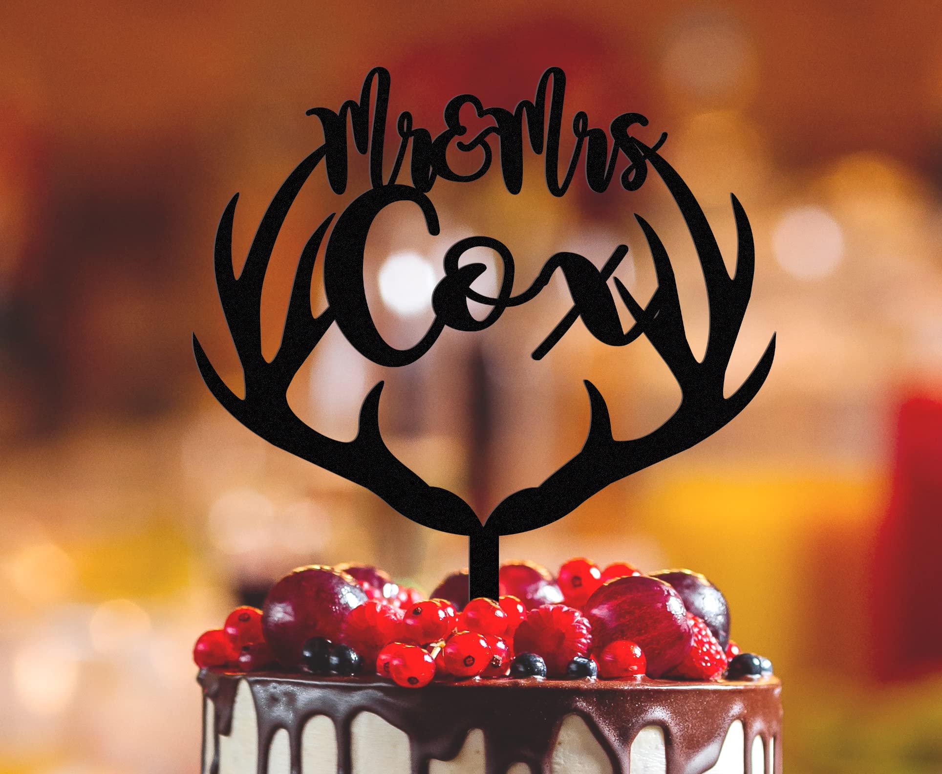 Personalized Antler Wedding Cake Topper - Custom Script Name Cake Decor for Rustic, Country & Boho Weddings - Perfect for Anniversary, Baby Shower & Special Celebrations