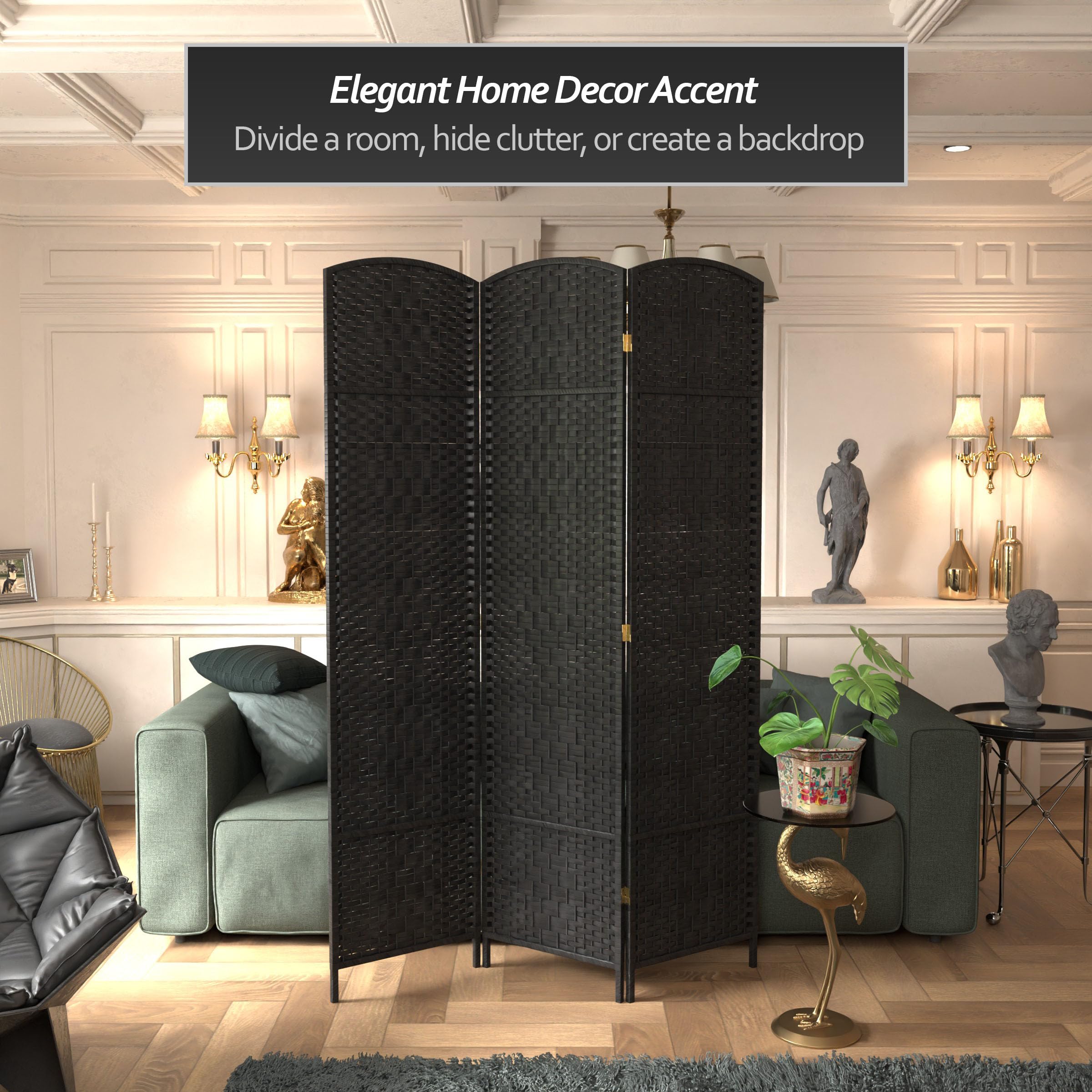 Black 3-Panel Red Lantern FB-7OPDM-BLK-3P Room Divider Screen - Perfect for Home Office, Living Room & Bedroom Privacy Partition