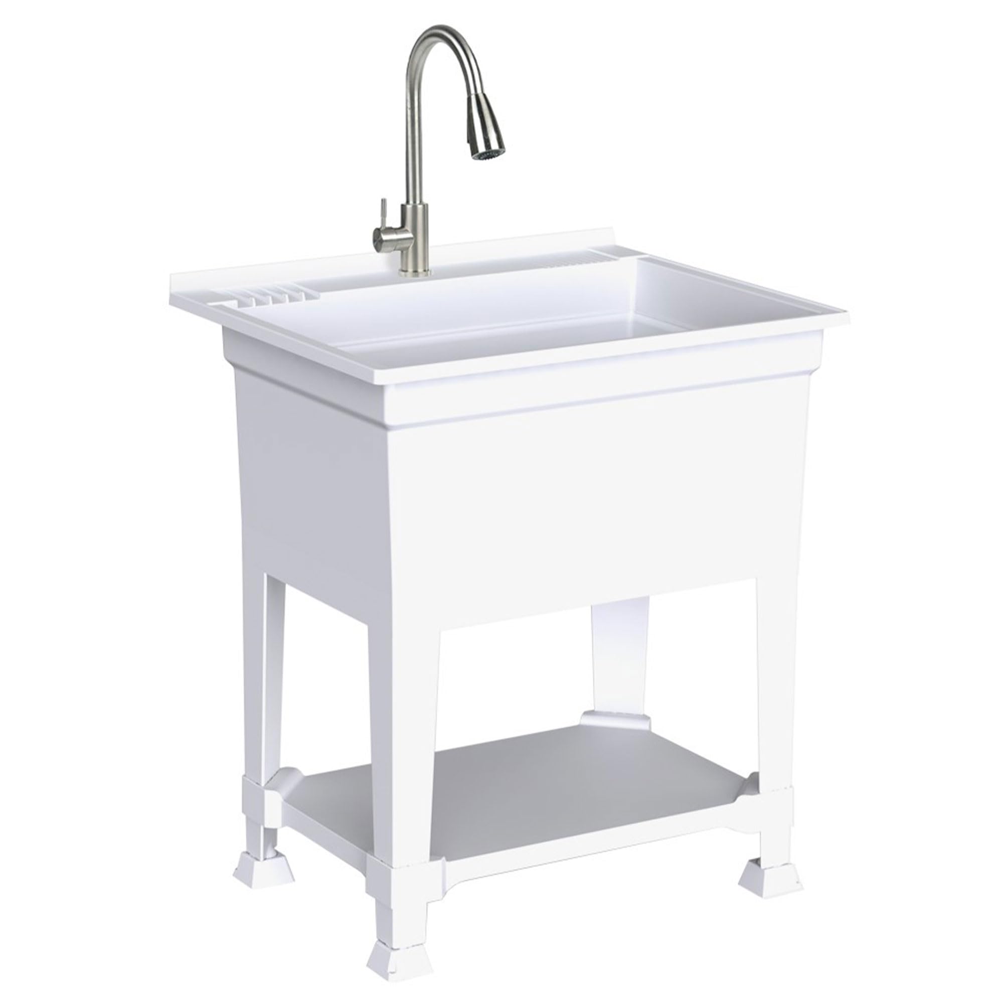 30 x 24 Inch White Freestanding Utility Sink for Laundry Room, Garage & Workshop - Heavy Duty Stainless Steel Basin for Washing, Cleaning & DIY Projects
