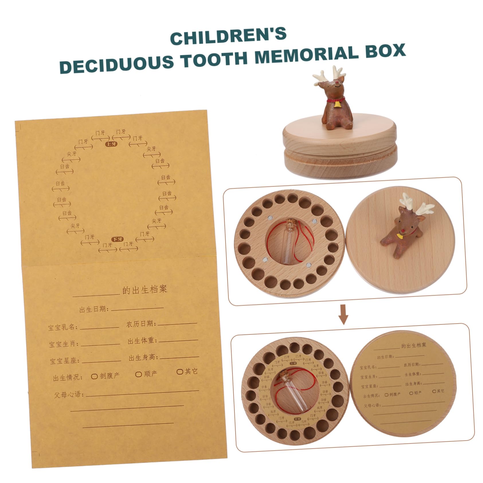Toyvian Wooden Baby Teeth Keepsake Box - First Tooth Memory Box for Kids, Safe & Durable Beechwood Material - Perfect for Storing Baby Teeth, Hair Locks & Milestone Memories