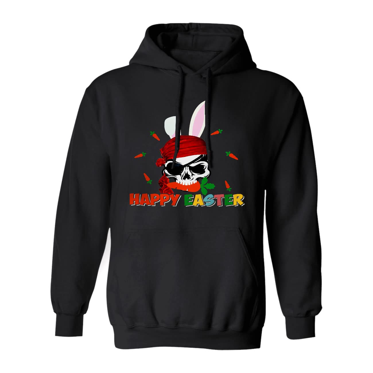 Funny Easter Bunny Skull Pirate Eating Carrot Hoodie - Cute Kids & Adult Sweatshirt for Easter Day Gifts - Perfect for Easter Parties, Costume Events & Holiday Family Photos