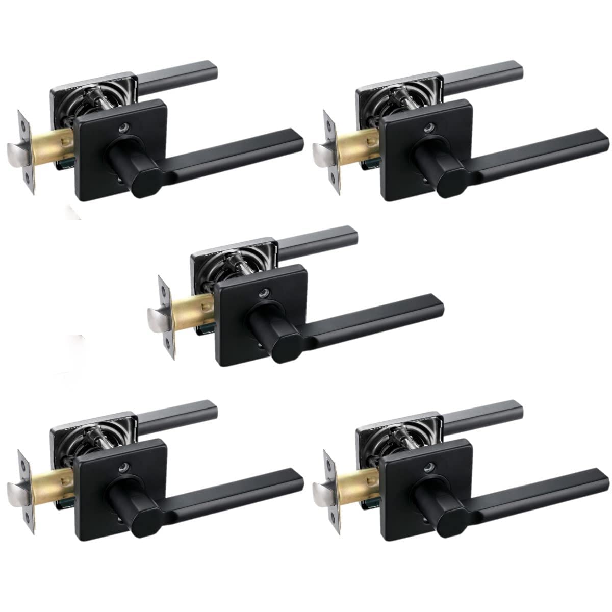 Heavy Duty Matte Black Passage Lever Lock - 5 Pack for Hallway, Closet & Interior Doors | Durable Non-Locking Lever Handle | Perfect for Residential & Commercial Use