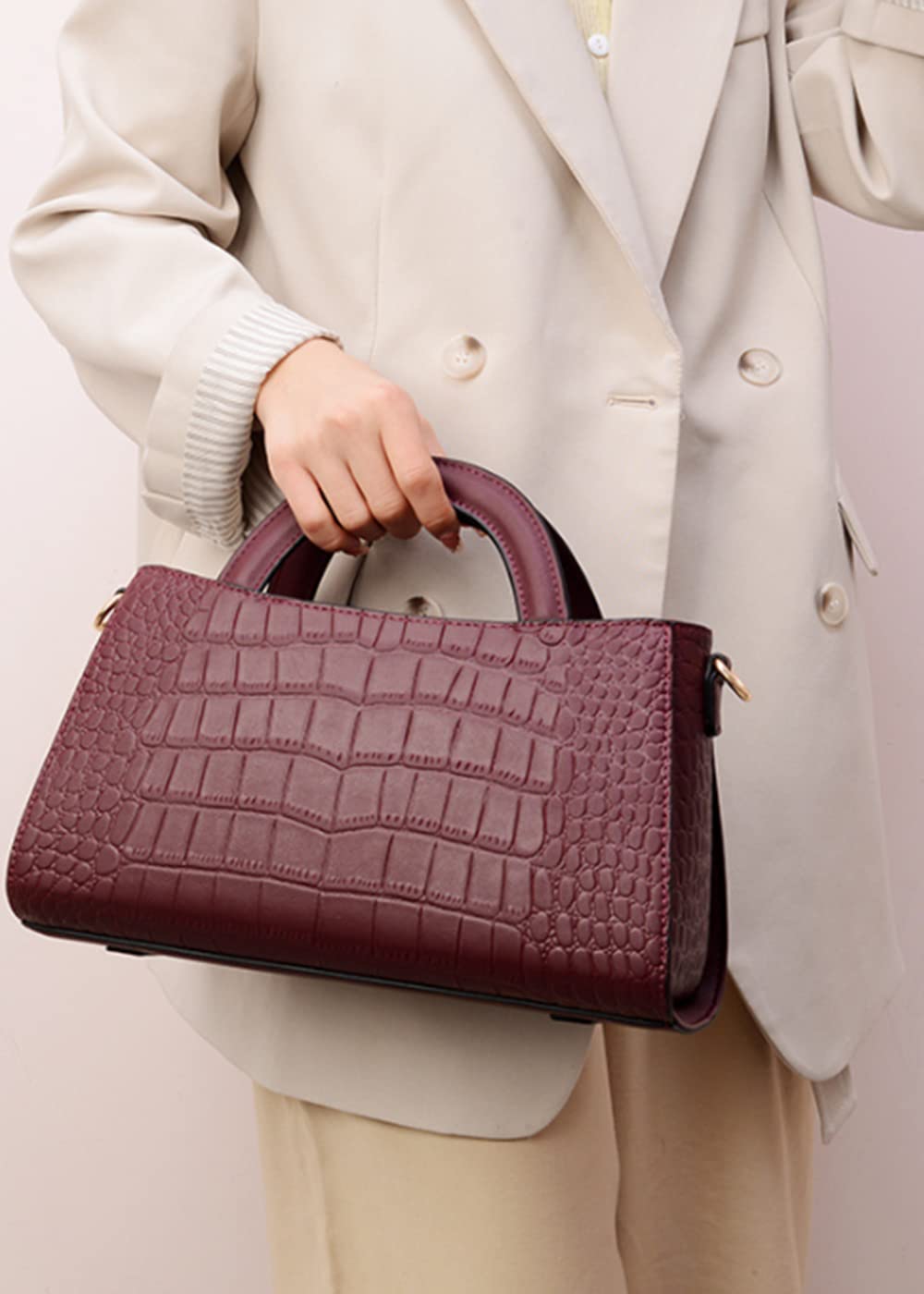 Stylish Women's Crocodile Embossed Leather Handbag - Fashionable Shoulder Bag & Crossbody Purse for Work, Travel & Daily Commute