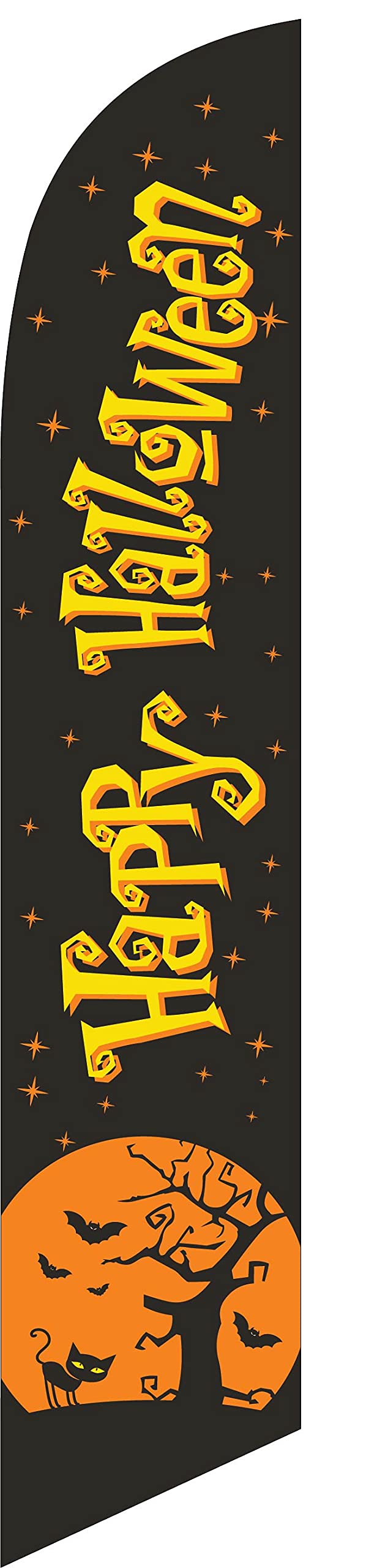 Happy Halloween Black & Pumpkin Feather Flags - Complete Business Advertising Kit with 2 Flag Poles & Ground Spikes | Perfect for Storefronts, Parties & Outdoor Halloween Decorations