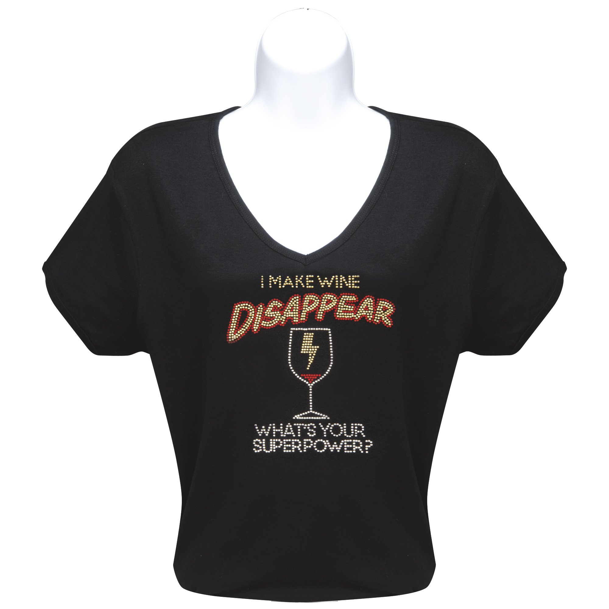 Chris's Stuff Women's V-Neck Rhinestone Cotton T-Shirt - Short Sleeve Casual Tee - Black | Perfect for Everyday Wear, Parties & Date Nights