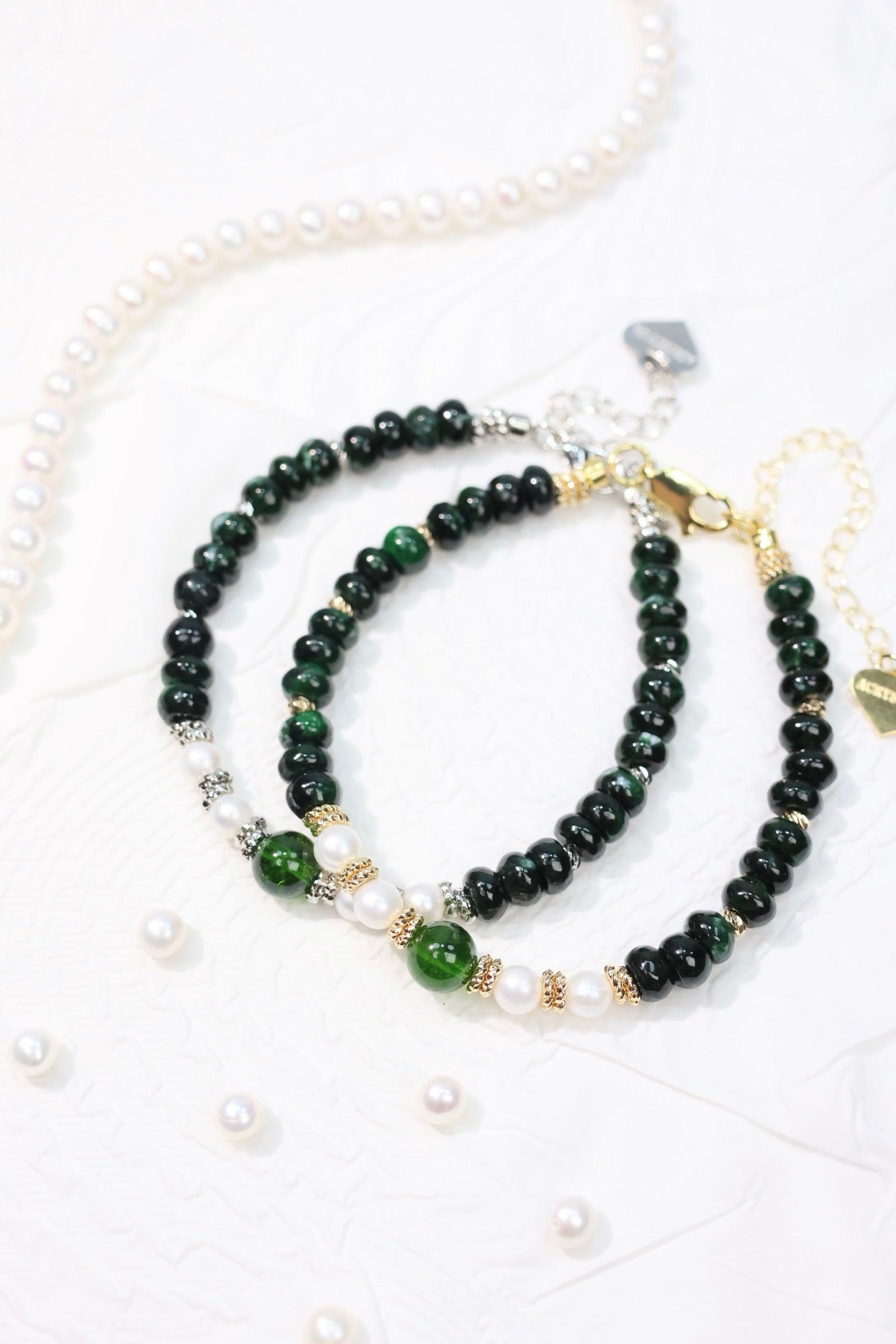 Imperial Green Gemstone Bracelet - Natural Pearls & Gems Handmade Jewelry for Women, Elegant Gift for Birthday, Anniversary & Special Occasions