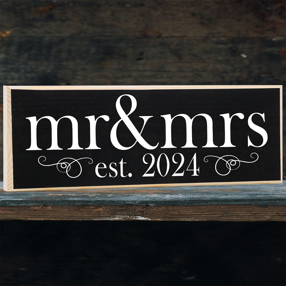 2024 Mr & Mrs Wedding Wooden Wall Sign - Rustic Farmhouse Home Decor for Couples - Romantic Love Quotes Bedroom Decor - Unique Gift for Her - Perfect for Anniversaries, Weddings & Home Styling