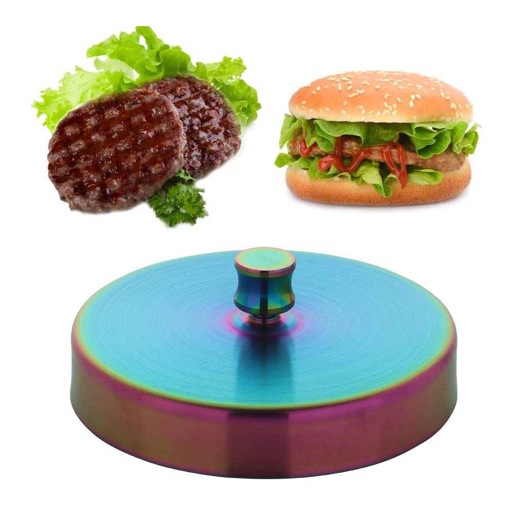 Stainless Steel Hamburger Press Maker - Round Shape Kitchen Tool for Beef & Stuffed Burgers - Perfect for BBQ, Grilling & Home Cooking (Rainbow Color)