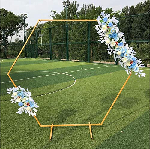 GAOXQ Hexagon Arch Backdrop - 1.2m Gold Wrought Iron Wedding Arch with Artificial Silk Flowers for Party Decorations, Photo Booths, Garden Weddings & Outdoor Celebrations | Perfect for Wedding Props, Lawn Decor, Wall Shelves & Photo Backdrops
