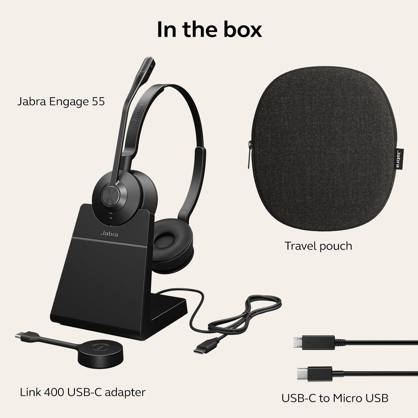 Jabra Engage 55 Stereo Wireless Headset with DECT Adapter & Charging Stand - Noise Cancelling Mic, Long Range - Google Meet & Zoom Certified - Compatible with All Platforms - Black - Perfect for Remote Work, Online Meetings & Call Centers