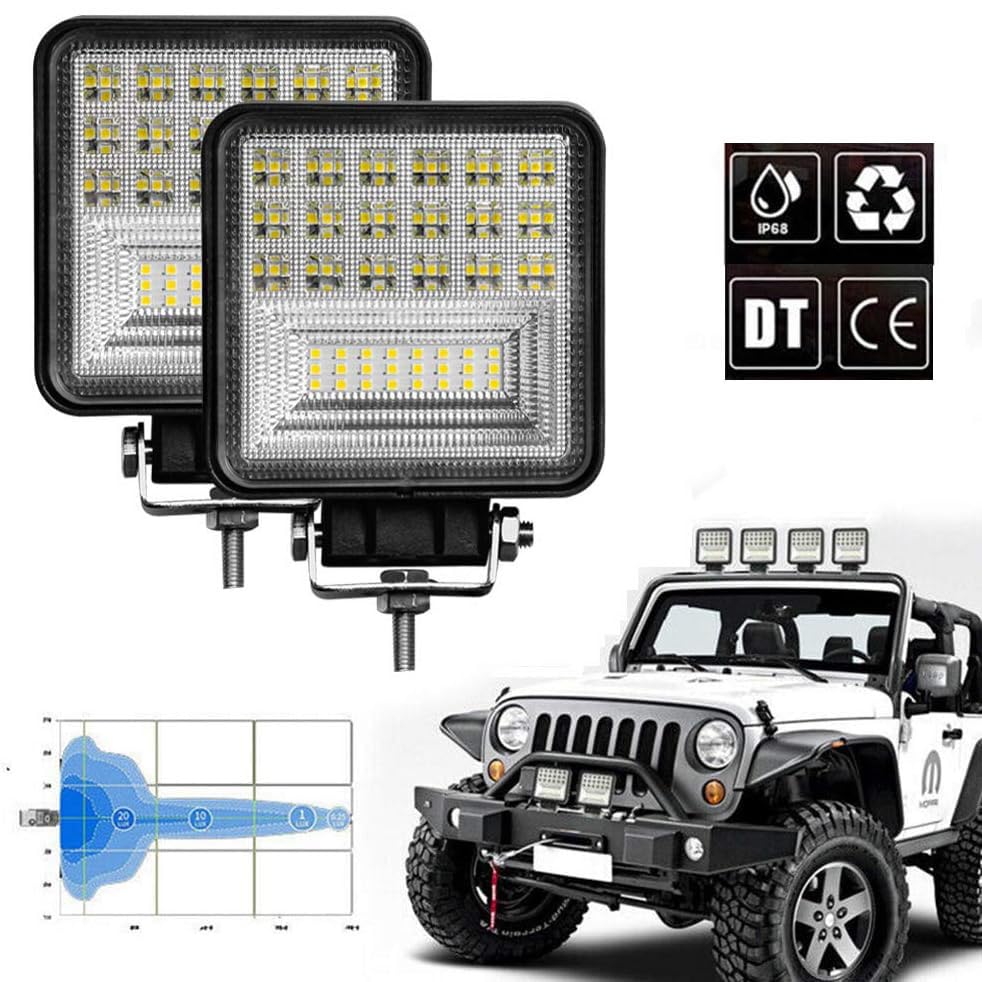 126W 4 Inch LED Light Pods - 12V/24V Square Off Road Work Lights for Truck, SUV, ATV, UTV, Boat - Spot/Flood Beam Fog & Driving Lights (10 Pack) - Perfect for Night Off-Roading, Marine Navigation & Winter Snowblowing