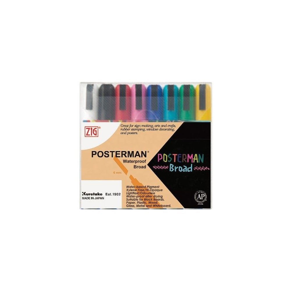 ZIG Posterman Waterproof Chalk Markers Set - 8 Vibrant Colors for Whiteboards, Glass & Windows - Ideal for Restaurants, Cafes & Classroom Decor