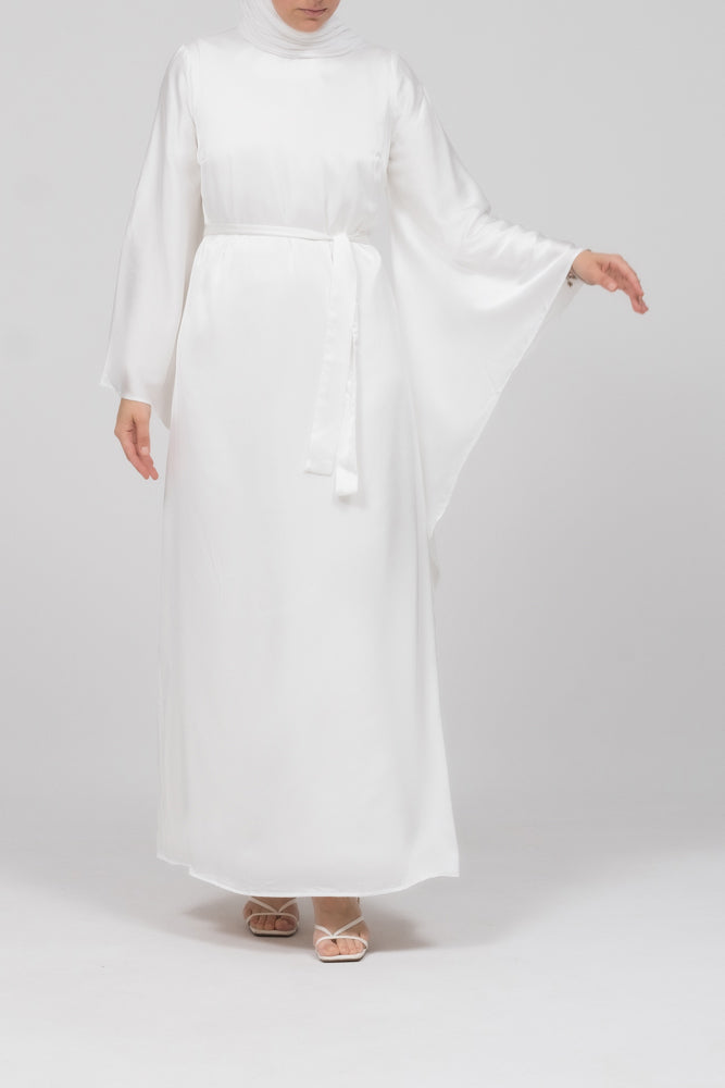 Eternal Ivory Satin Kimono Sleeve Nikah Maxi Dress - Elegant Muslim Wedding Gown for Bridal Ceremony & Special Occasions